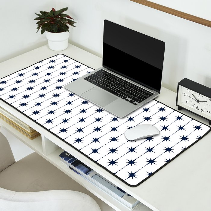 Midcentury Stars and Dots Nautical Navy Blue and White Pattern Desk Mat Gallery Image 2