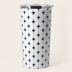 Midcentury Stars and Dots Nautical Navy Blue and White Pattern Travel Mug Gallery Image 1