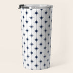 Midcentury Stars and Dots Nautical Navy Blue and White Pattern Travel Mug Gallery Image 3