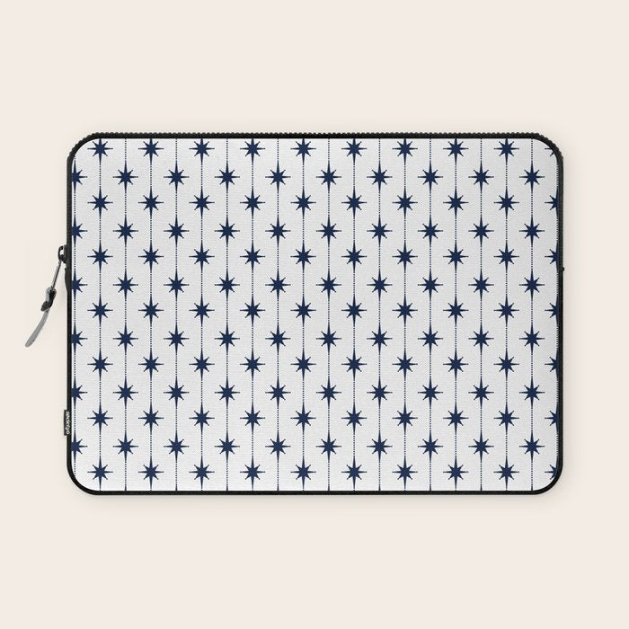 Midcentury Stars and Dots Nautical Navy Blue and White Pattern Laptop Sleeve Gallery Image 1
