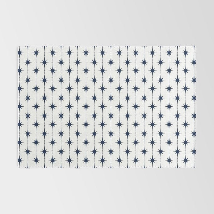 Midcentury Stars and Dots Nautical Navy Blue and White Pattern Rug Gallery Image 2