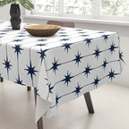 Midcentury Stars and Dots Nautical Navy Blue and White Pattern Tablecloth Gallery Image 3