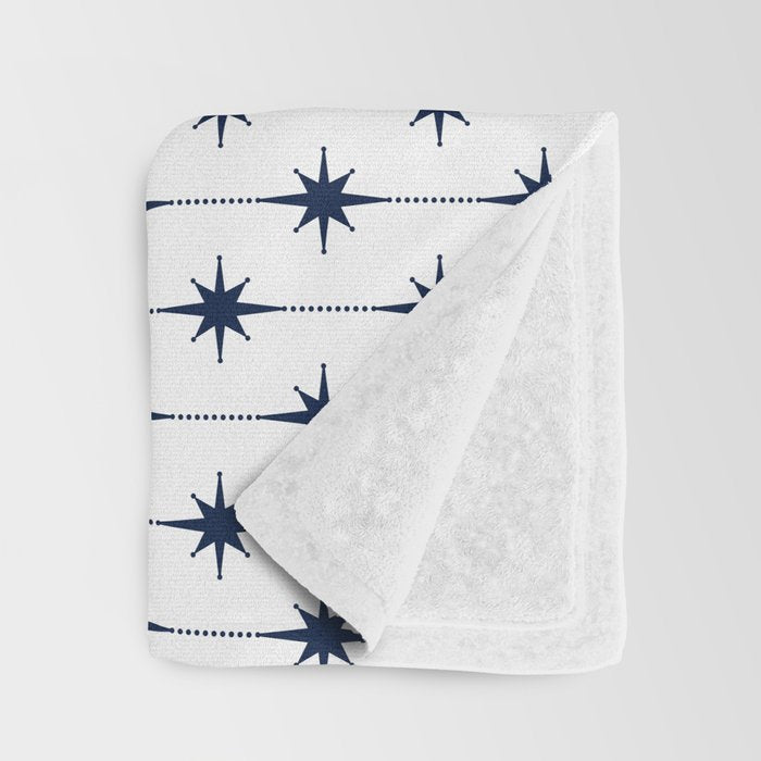 Midcentury Stars and Dots Nautical Navy Blue and White Pattern Throw Blanket Gallery Image 3