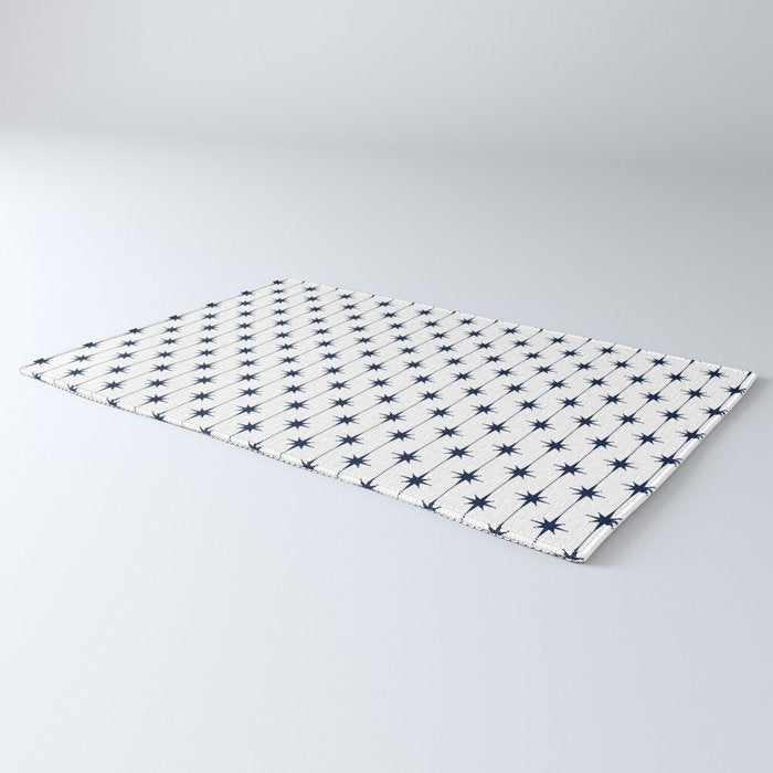 Midcentury Stars and Dots Nautical Navy Blue and White Pattern Rug Gallery Image 3