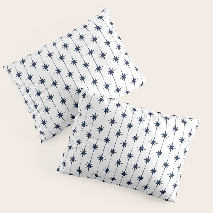 Midcentury Stars and Dots Nautical Navy Blue and White Pattern Pillow Sham Gallery Image 3