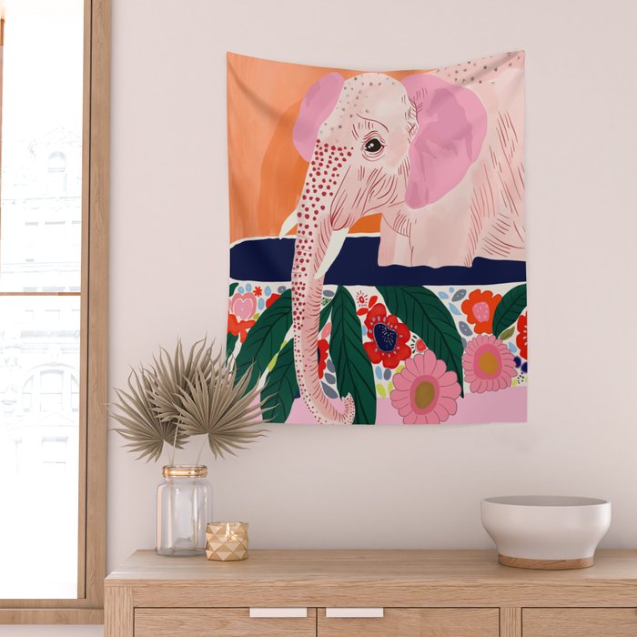 Elephant Spa Day Wall Tapestry Gallery Image 2