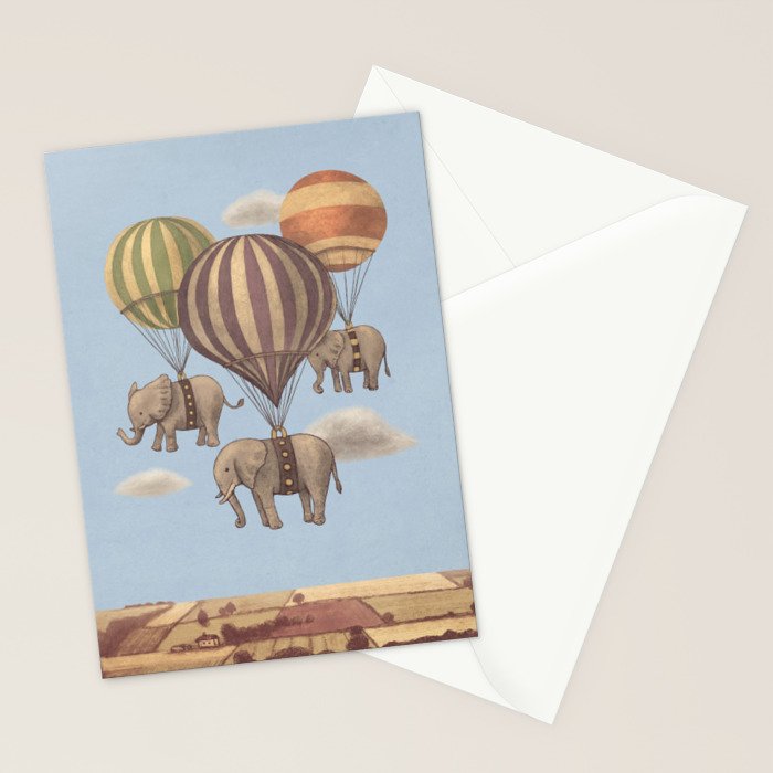 Flight of the Elephants - blue option Stationery Card Gallery Image 2