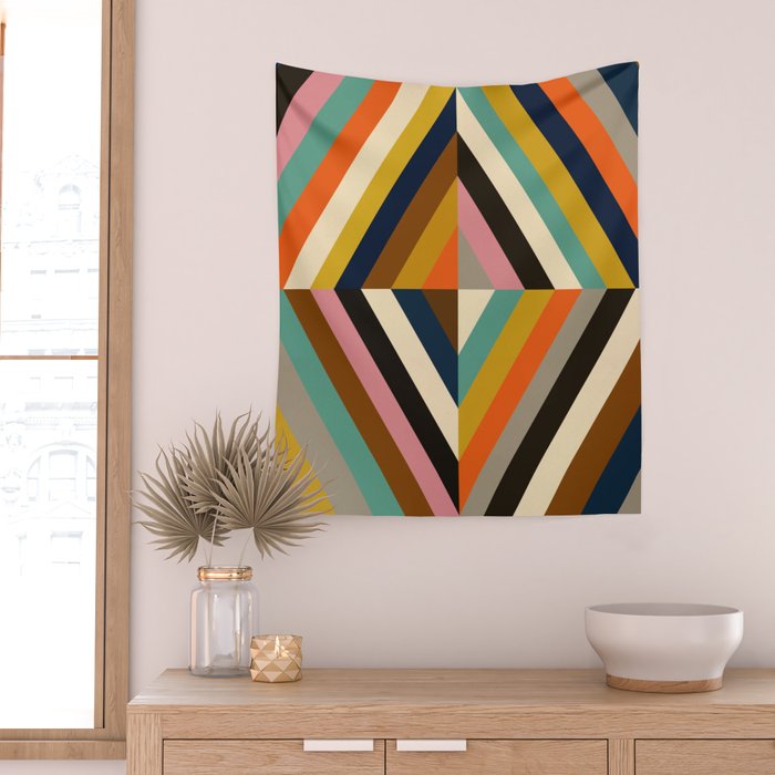 Mid Century Geometric Pattern Technicolor Diamond  Wall Tapestry Gallery Image 2