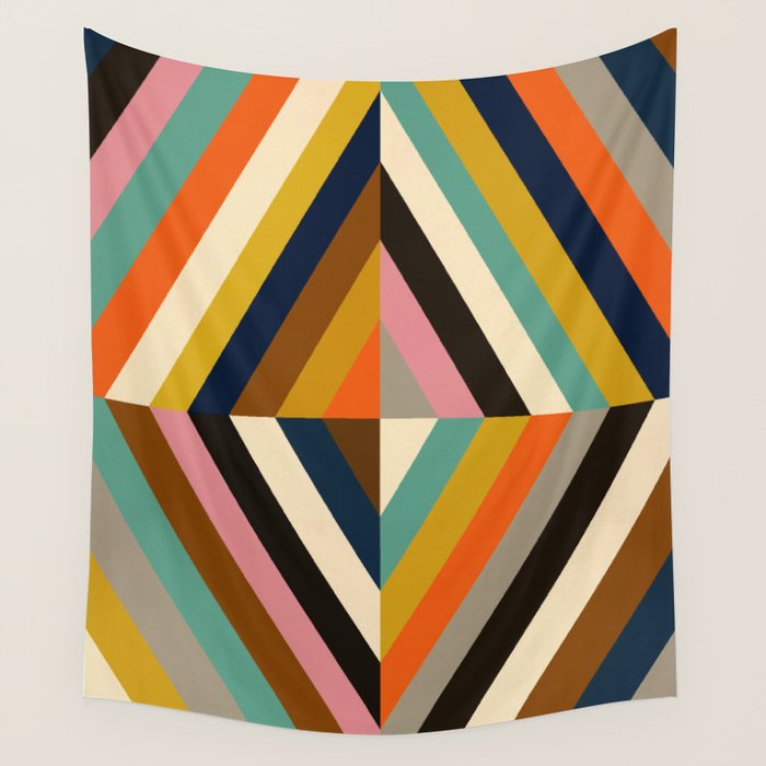 Mid Century Geometric Pattern Technicolor Diamond  Wall Tapestry Gallery Image 4