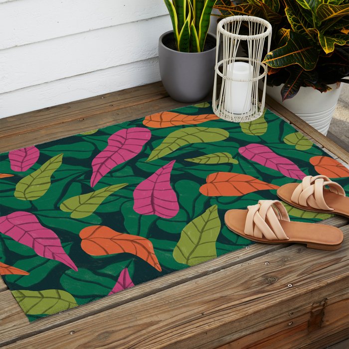 Tropical Leaf Pattern  Outdoor Rug Gallery Image 2
