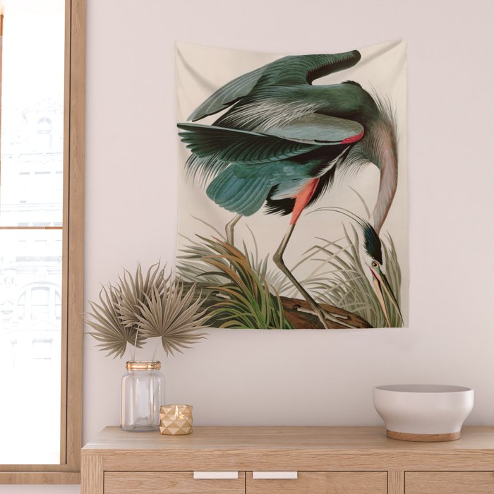 Great Blue Heron Birds of America Audubon Illustration Wall Tapestry Gallery Image 2