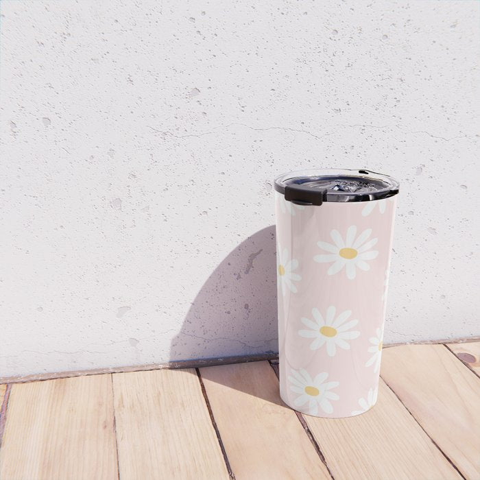 Pink Daisy Pattern Travel Mug Gallery Image 4