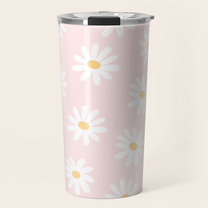 Pink Daisy Pattern Travel Mug Gallery Image 1