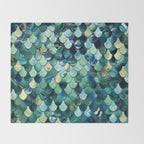 Mermaid Art, Sea Green, Ocean Blue Throw Blanket Gallery Image 2