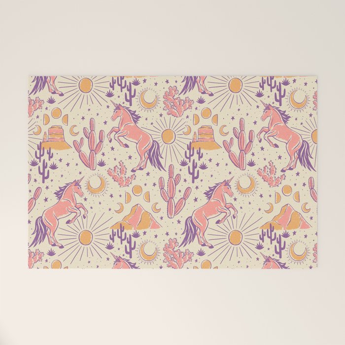 Desert Unicorn - Purple, pink, and gold Welcome Mat Gallery Image 1