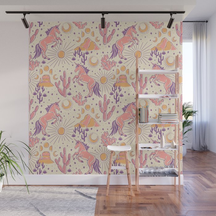 Desert Unicorn - Purple, pink, and gold Wall Mural Gallery Image 1