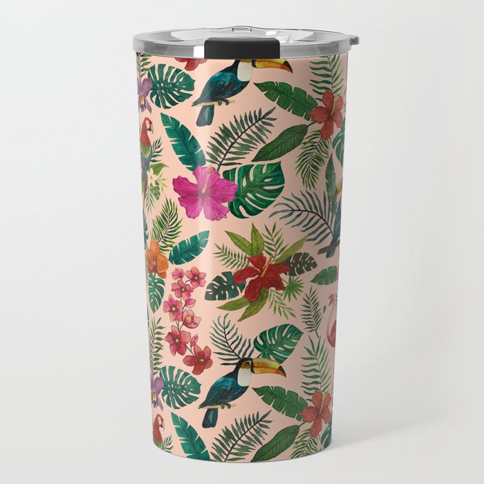 Tropical Bird Pattern Travel Mug Gallery Image 1
