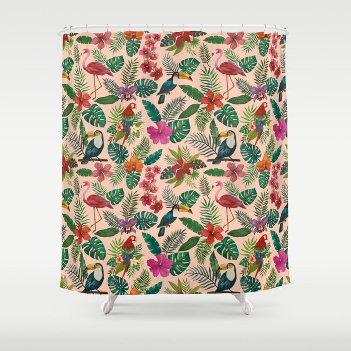 Tropical Bird Pattern Shower Curtain Gallery Image 1