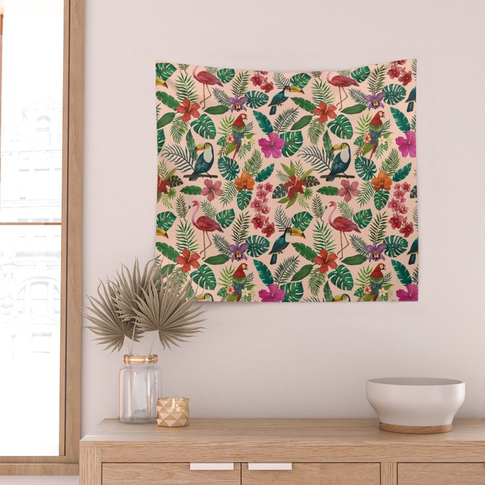 Tropical Bird Pattern Wall Tapestry Gallery Image 2