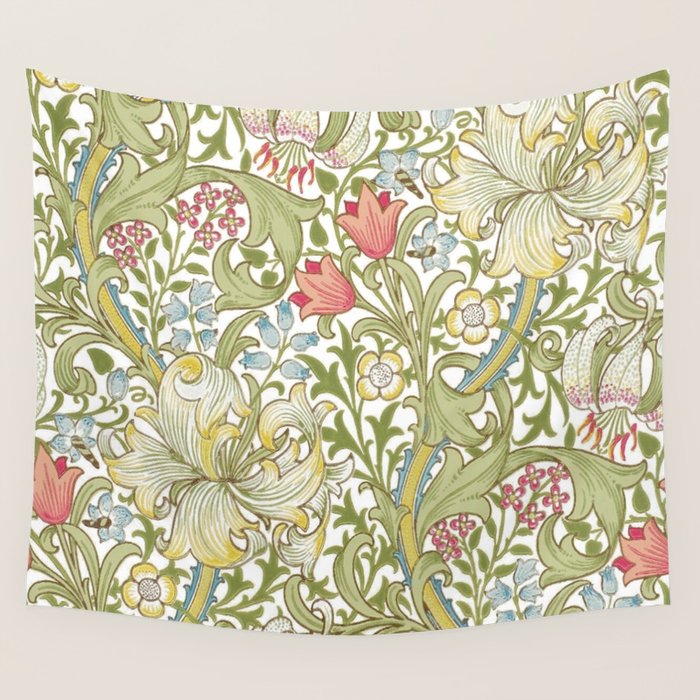 William Morris Golden Lily White Floral Wall Tapestry Gallery Image 4