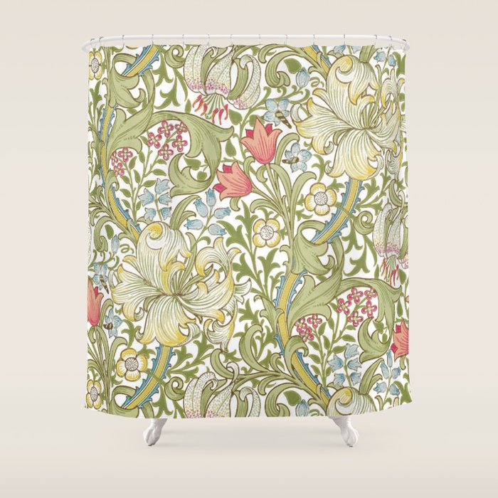 William Morris Golden Lily White Floral Shower Curtain Gallery Image 1