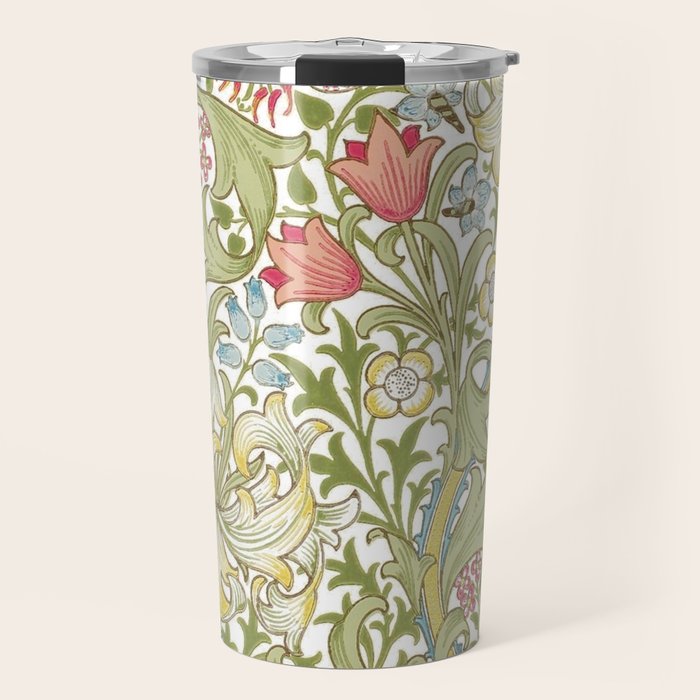 William Morris Golden Lily White Floral Travel Mug Gallery Image 1