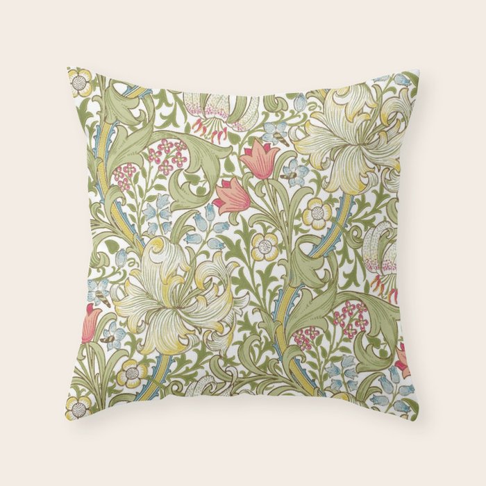William Morris Golden Lily White Floral Throw Pillow Gallery Image 6