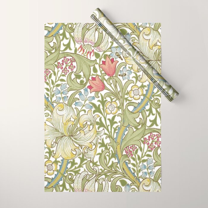 William Morris Golden Lily White Floral Wrapping Paper Gallery Image 1