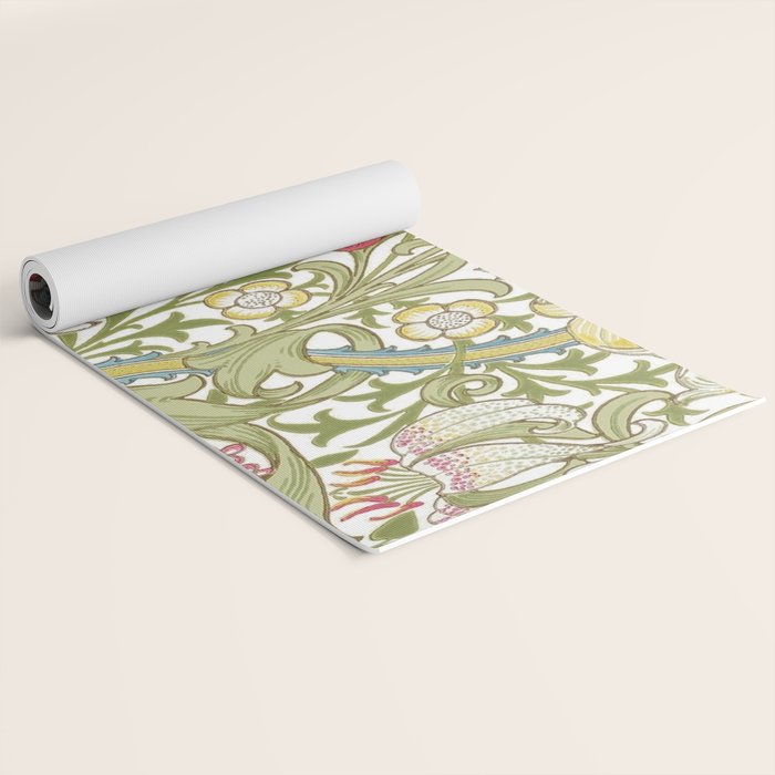 William Morris Golden Lily White Floral Yoga Mat Gallery Image 2