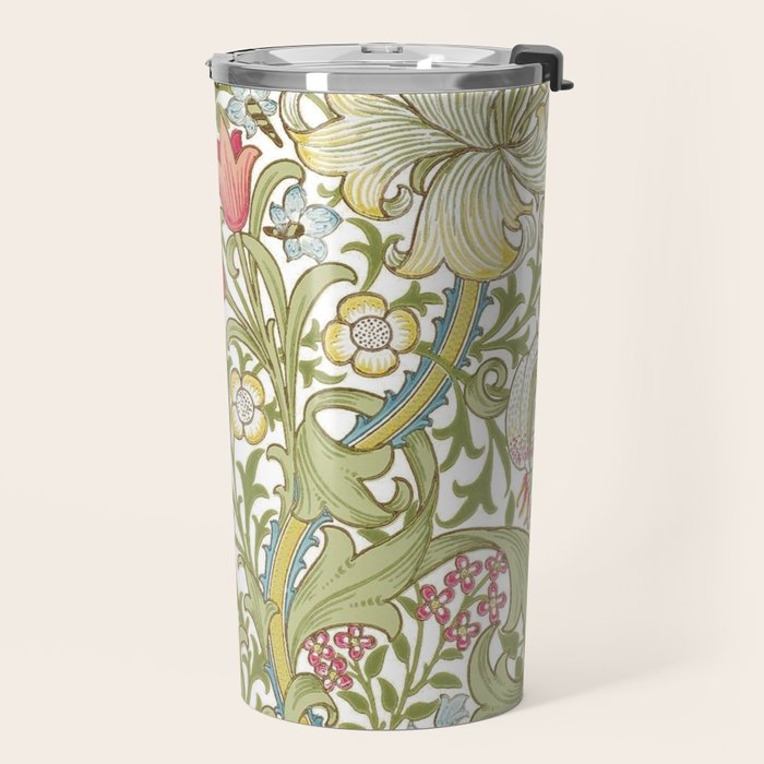 William Morris Golden Lily White Floral Travel Mug Gallery Image 2