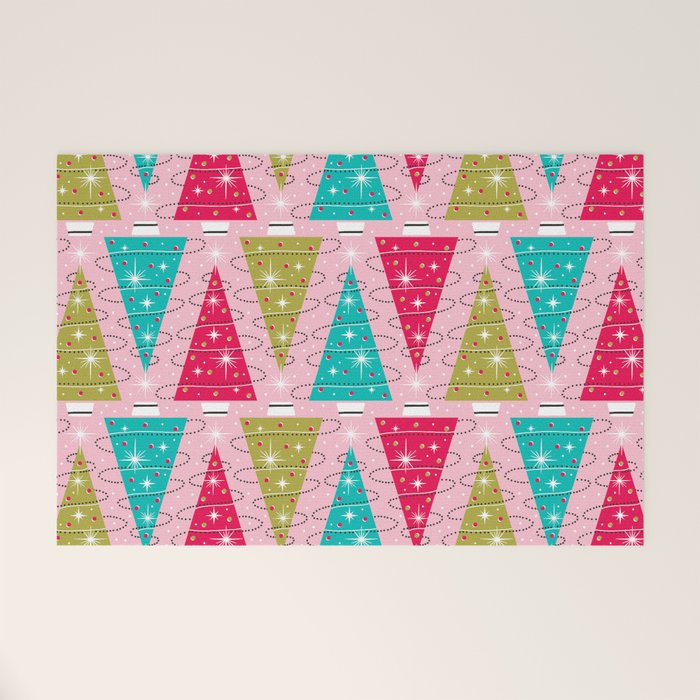 Christmas Tree Trimming Party Pink Welcome Mat Gallery Image 1