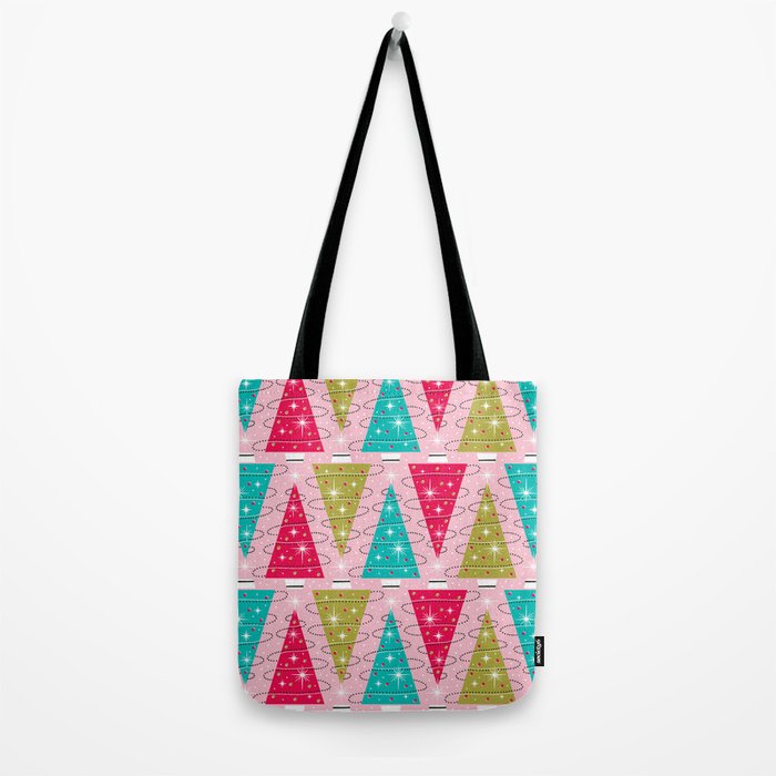 Christmas Tree Trimming Party Pink Tote Bag Gallery Image 2
