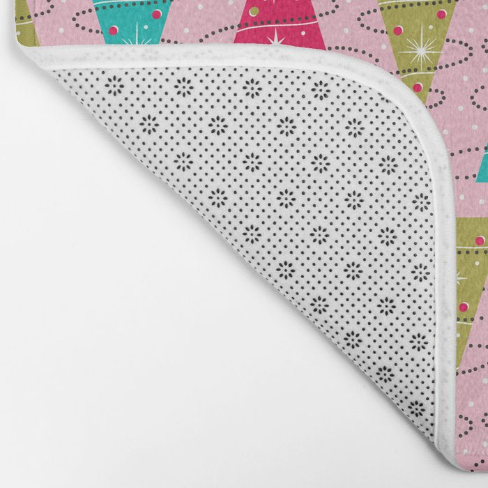 Christmas Tree Trimming Party Pink Bath Mat Gallery Image 2