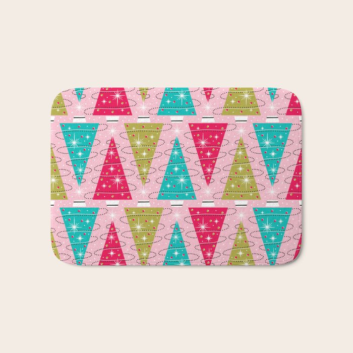 Christmas Tree Trimming Party Pink Bath Mat Gallery Image 1