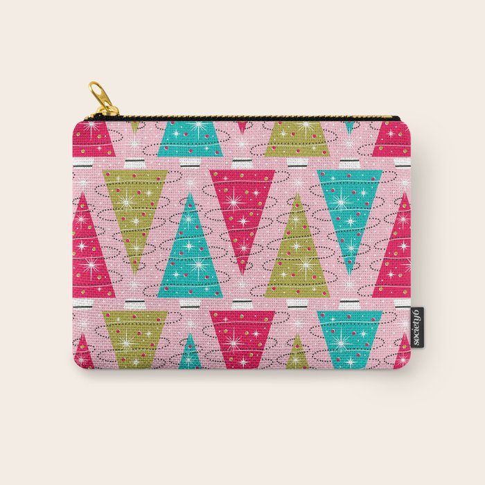 Christmas Tree Trimming Party Pink Carry All Pouch Gallery Image 1