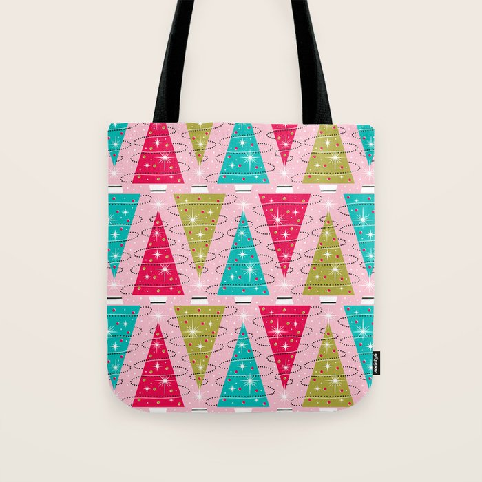 Christmas Tree Trimming Party Pink Tote Bag Gallery Image 1