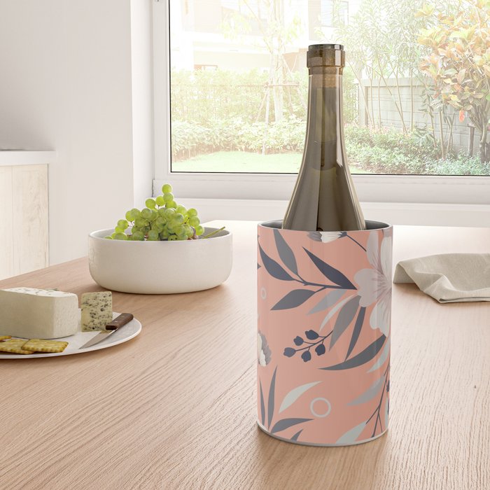 Modern, Boho, Floral Prints, Peach, Coral Gray, White Wine Chiller Gallery Image 4