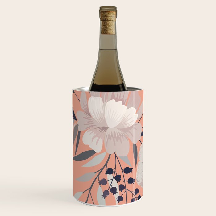 Modern, Boho, Floral Prints, Peach, Coral Gray, White Wine Chiller Gallery Image 3