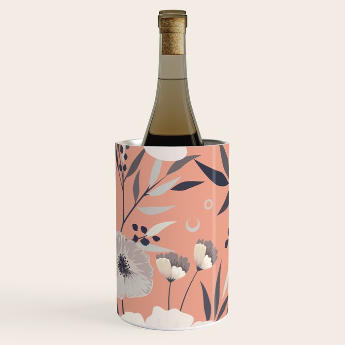 Modern, Boho, Floral Prints, Peach, Coral Gray, White Wine Chiller Gallery Image 2