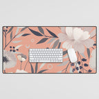 Modern, Boho, Floral Prints, Peach, Coral Gray, White Desk Mat Gallery Image 1