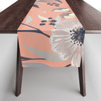 Modern, Boho, Floral Prints, Peach, Coral Gray, White Table Runner Gallery Image 1