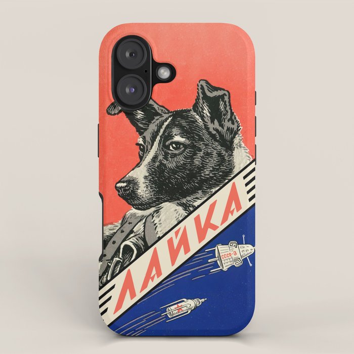 Laika, first space dog â Soviet vintage space poster [Sovietwave] iPhone Case Gallery Image 1