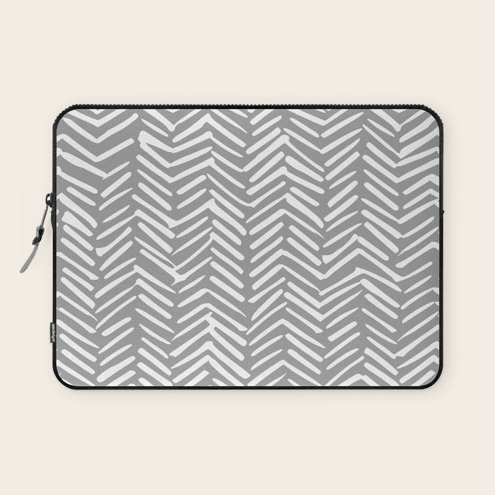 Abstract Herringbone Pattern, Rustic, Gray and White Laptop Sleeve Gallery Image 1