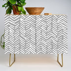 Abstract Herringbone Pattern, Rustic, Gray and White Credenza Gallery Image 1