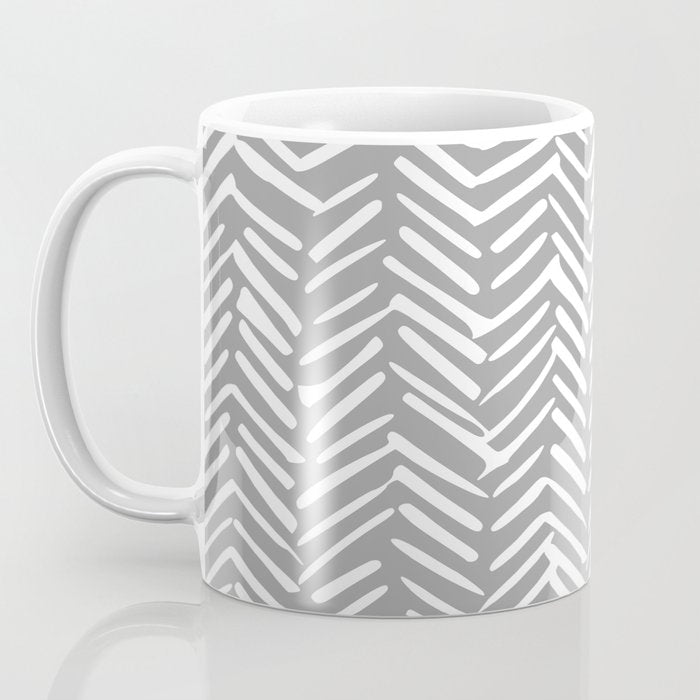 Abstract Herringbone Pattern, Rustic, Gray and White Coffee Mug Gallery Image 3