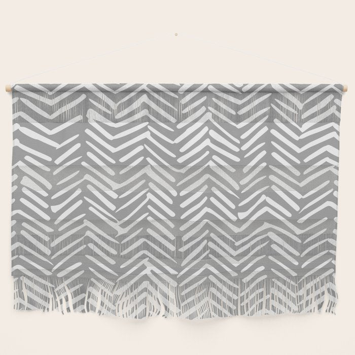 Abstract Herringbone Pattern, Rustic, Gray and White Wall Hanging Gallery Image 1