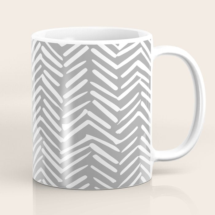 Abstract Herringbone Pattern, Rustic, Gray and White Coffee Mug Gallery Image 1