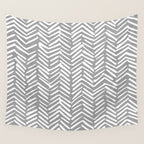 Abstract Herringbone Pattern, Rustic, Gray and White Wall Tapestry Gallery Image 4