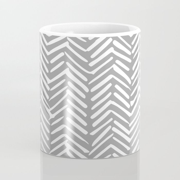 Abstract Herringbone Pattern, Rustic, Gray and White Coffee Mug Gallery Image 4