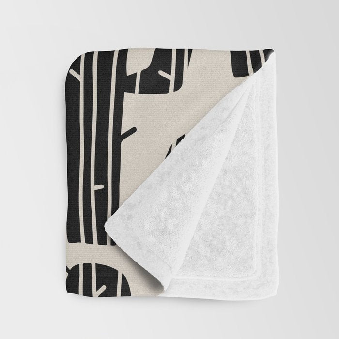 Southwestern Modern Desert Cactus Pattern 860 Black and Linen White Throw Blanket Gallery Image 3